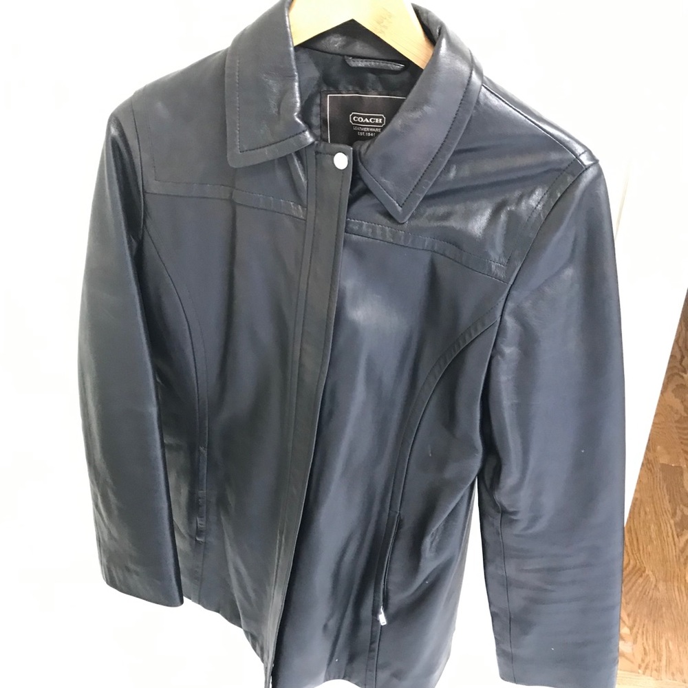 ***like NEW Coach women’s black leather jacket